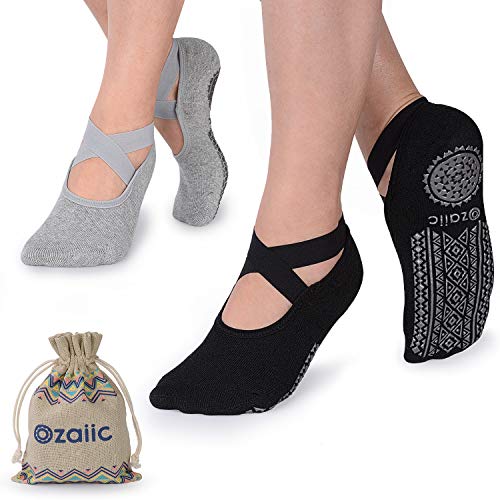 Yoga Socks for Women Non-Slip Grips & Straps, Ideal for...