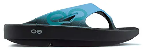 OOFOS Unisex Ooriginal Sport Thong Flip Flop, Black/Aqua, 14...