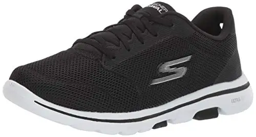Skechers Women's GO Walk 5-Lucky Sneaker, Black/White, 8.5 M...