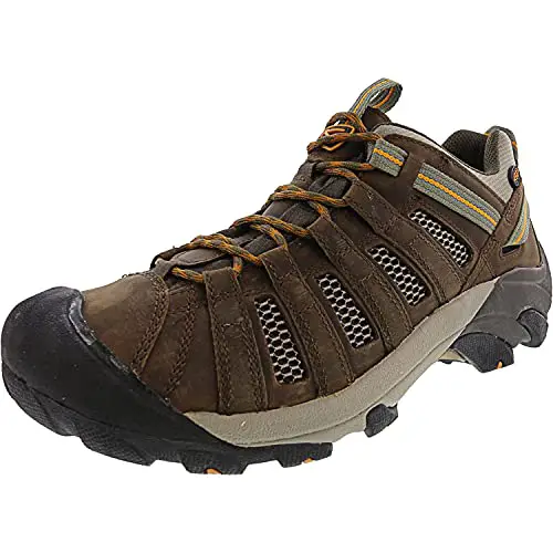 KEEN Men's Voyageur Trail Shoe, Black Olive/ Inca Gold, 10 M...