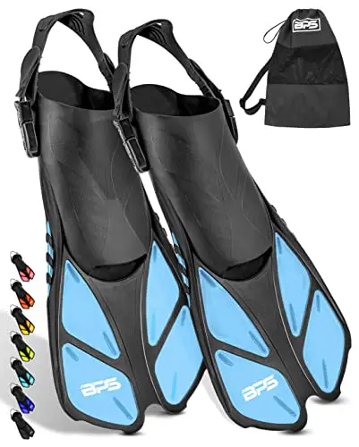 BPS Short Adjustable Swim Fins - Open-Toe and Open-Heel...