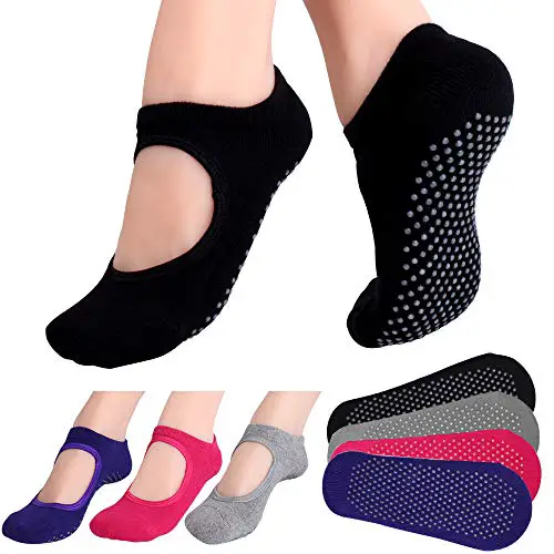 Hicdaw 4 Pairs Yoga Socks for Women Non Slip Skid Socks for...