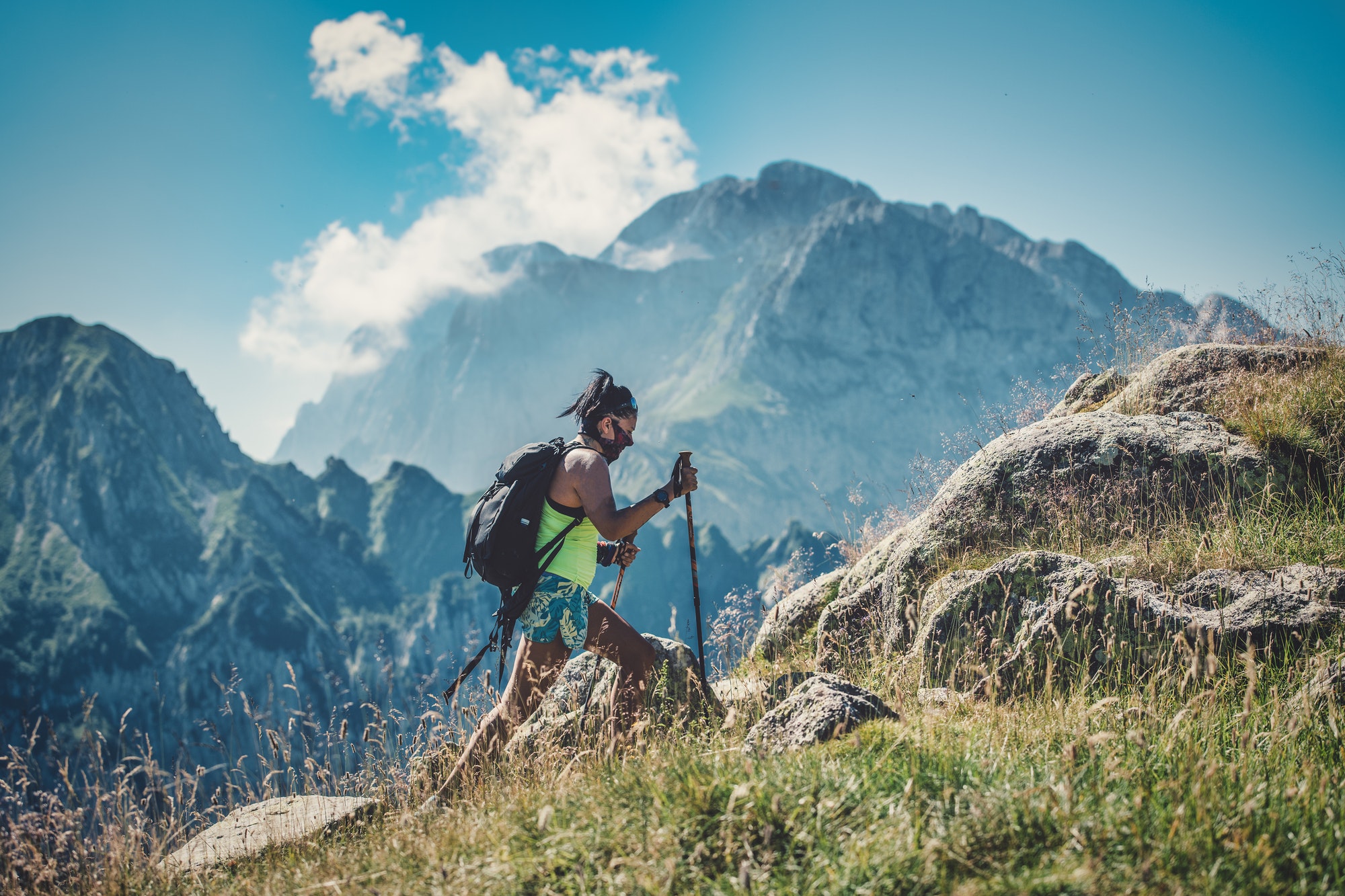 A girl practices trekking