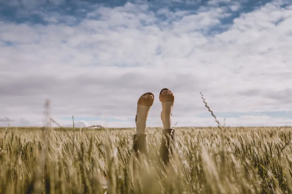 Woman Laying in Field with Feet in the Air
